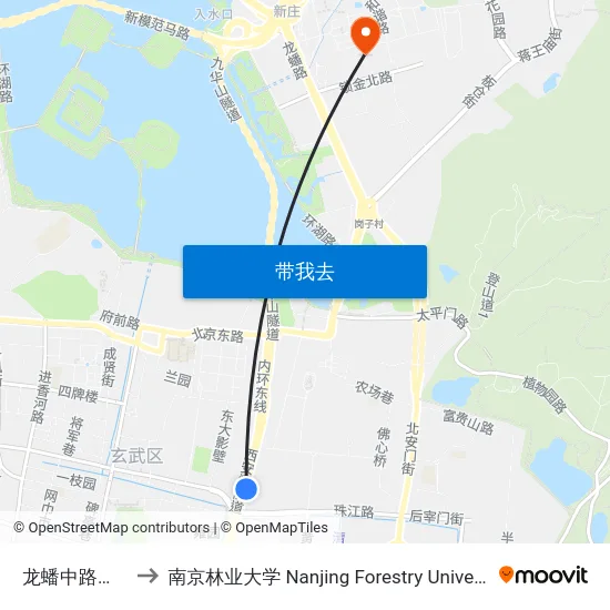 龙蟠中路小营 to 南京林业大学 Nanjing Forestry University map
