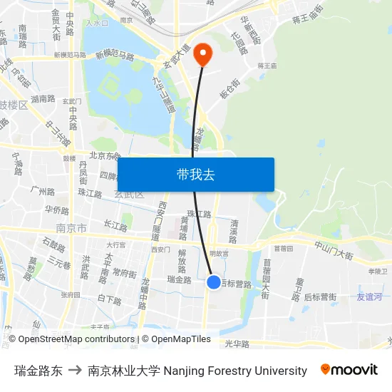 瑞金路东 to 南京林业大学 Nanjing Forestry University map