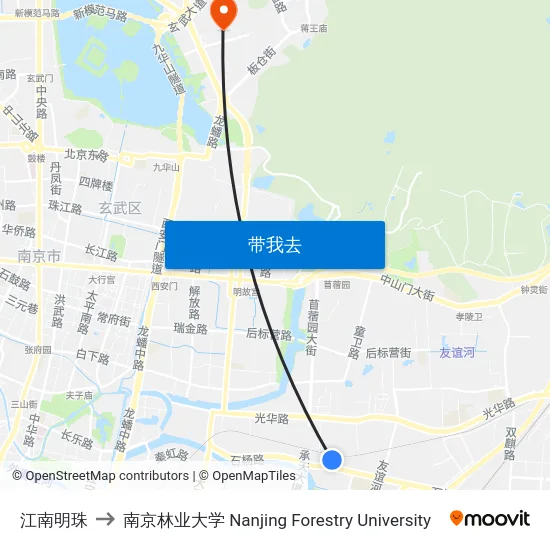 江南明珠 to 南京林业大学 Nanjing Forestry University map