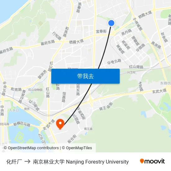 化纤厂 to 南京林业大学 Nanjing Forestry University map