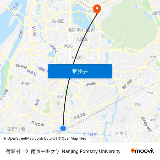 荷塘村 to 南京林业大学 Nanjing Forestry University map