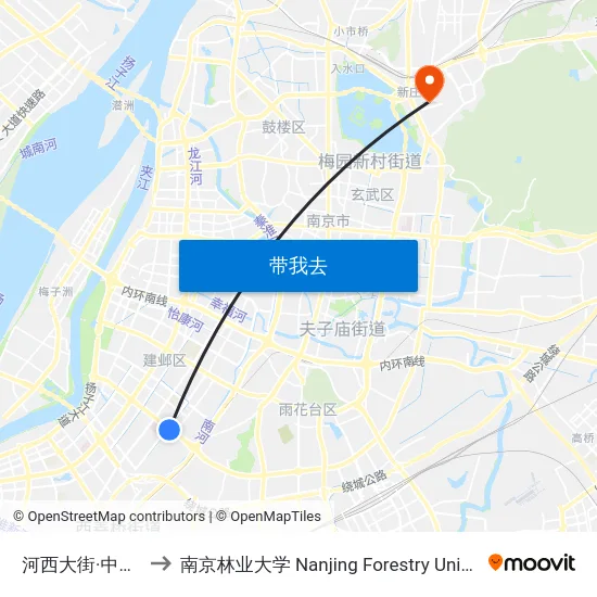 河西大街·中胜东 to 南京林业大学 Nanjing Forestry University map