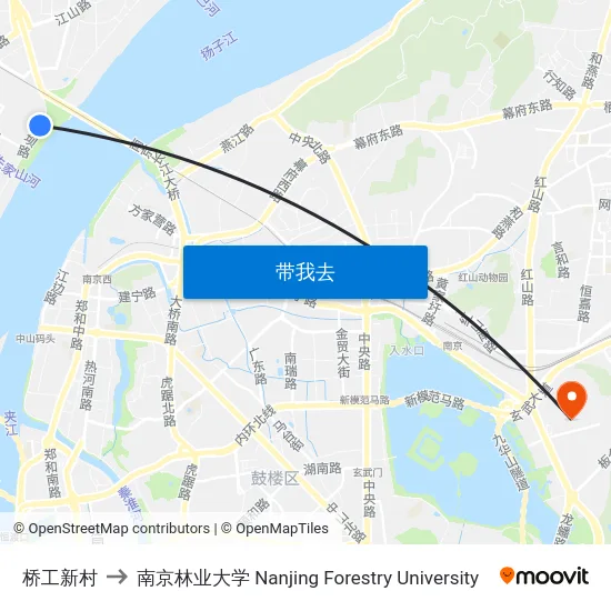 桥工新村 to 南京林业大学 Nanjing Forestry University map