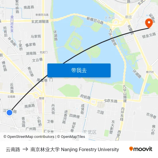 云南路 to 南京林业大学 Nanjing Forestry University map