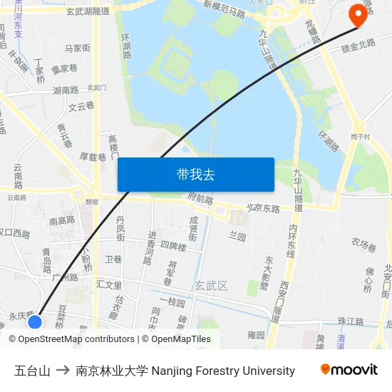 五台山 to 南京林业大学 Nanjing Forestry University map