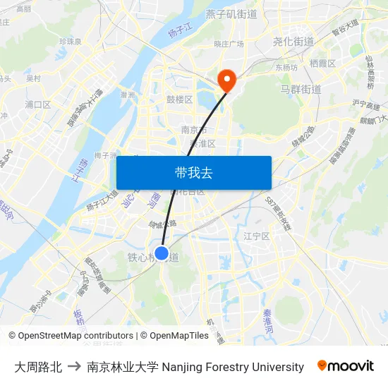 大周路北 to 南京林业大学 Nanjing Forestry University map