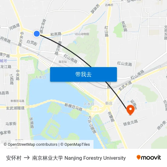 安怀村 to 南京林业大学 Nanjing Forestry University map