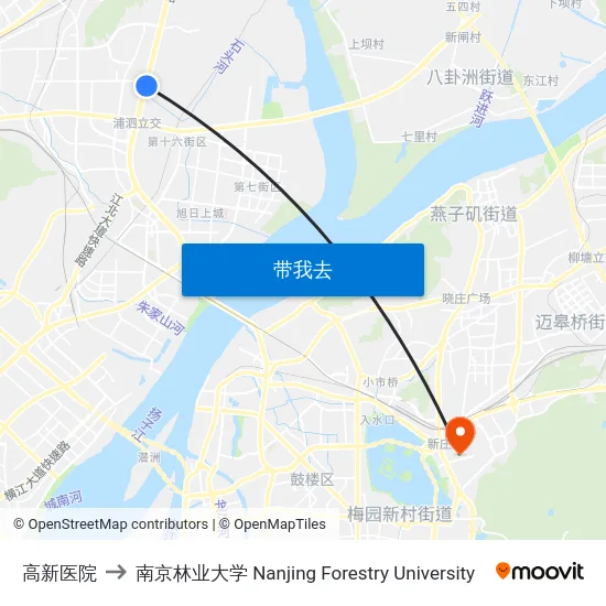 高新医院 to 南京林业大学 Nanjing Forestry University map