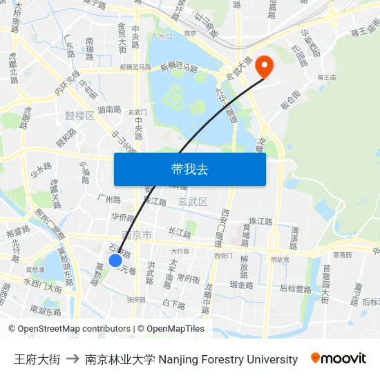 王府大街 to 南京林业大学 Nanjing Forestry University map