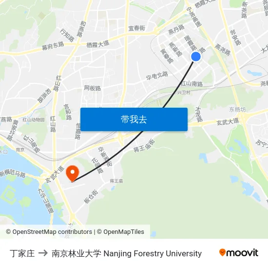 丁家庄 to 南京林业大学 Nanjing Forestry University map