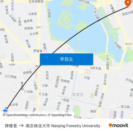 牌楼巷 to 南京林业大学 Nanjing Forestry University map