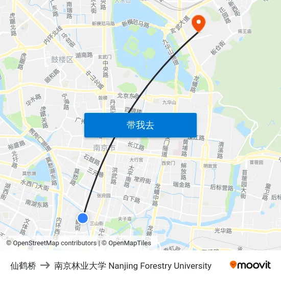 仙鹤桥 to 南京林业大学 Nanjing Forestry University map