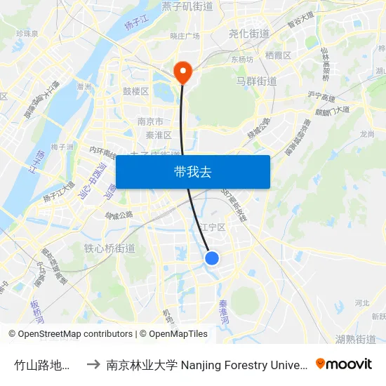 竹山路地铁站 to 南京林业大学 Nanjing Forestry University map