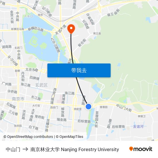 中山门 to 南京林业大学 Nanjing Forestry University map