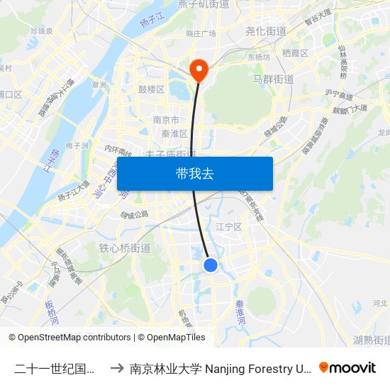 二十一世纪国际公寓 to 南京林业大学 Nanjing Forestry University map