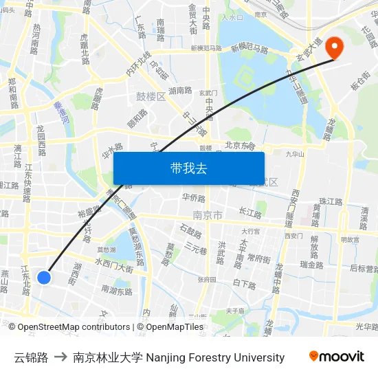 云锦路 to 南京林业大学 Nanjing Forestry University map