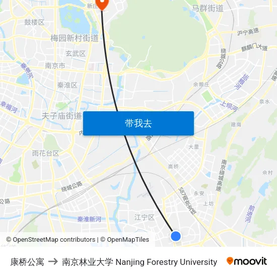 康桥公寓 to 南京林业大学 Nanjing Forestry University map