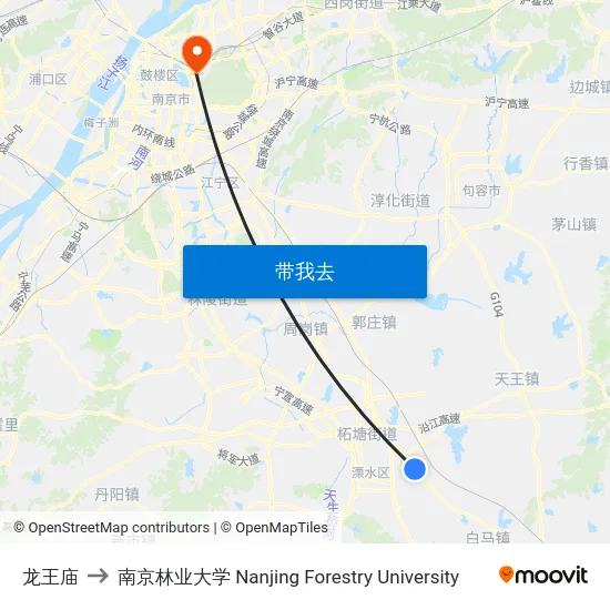 龙王庙 to 南京林业大学 Nanjing Forestry University map