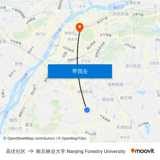 高伏社区 to 南京林业大学 Nanjing Forestry University map