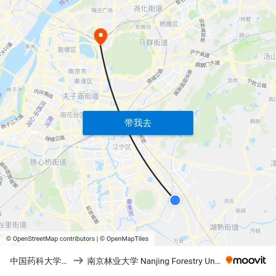 中国药科大学东门 to 南京林业大学 Nanjing Forestry University map