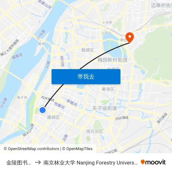 金陵图书馆 to 南京林业大学 Nanjing Forestry University map
