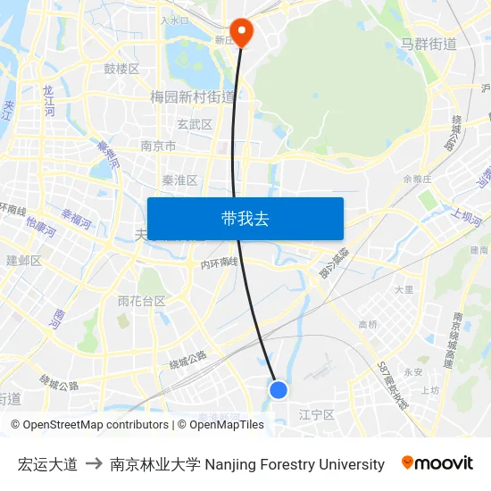 宏运大道 to 南京林业大学 Nanjing Forestry University map