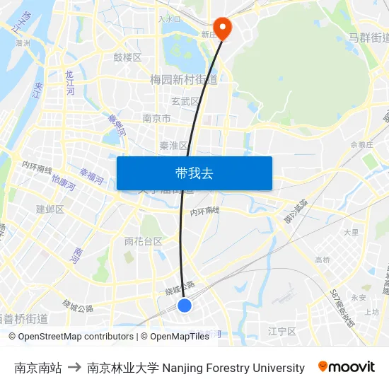 南京南站 to 南京林业大学 Nanjing Forestry University map