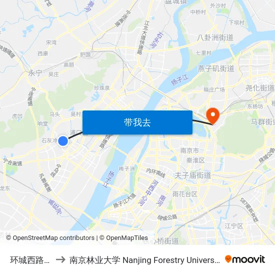 环城西路东 to 南京林业大学 Nanjing Forestry University map