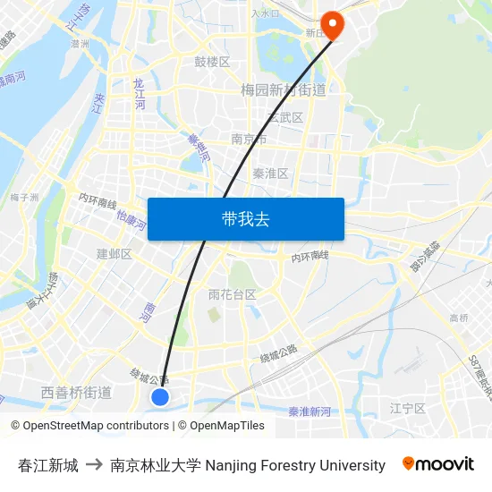 春江新城 to 南京林业大学 Nanjing Forestry University map