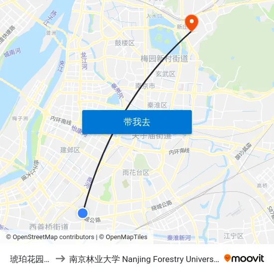琥珀花园东 to 南京林业大学 Nanjing Forestry University map