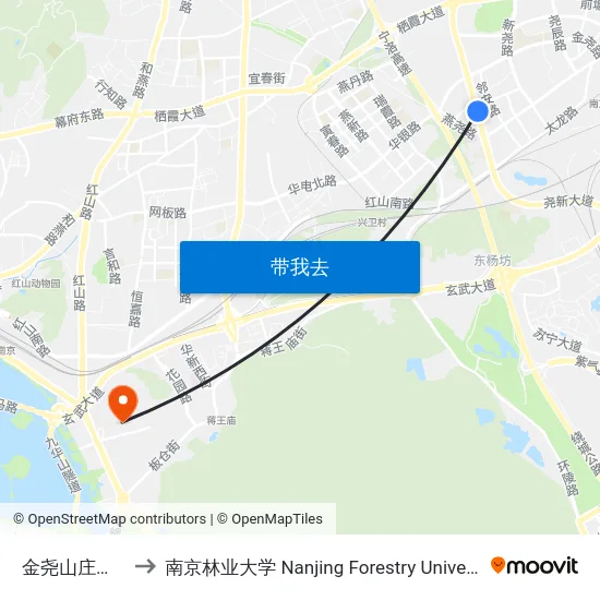 金尧山庄东门 to 南京林业大学 Nanjing Forestry University map