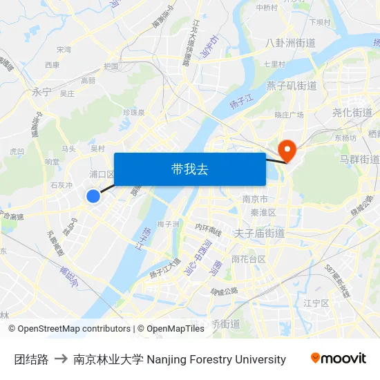 团结路 to 南京林业大学 Nanjing Forestry University map