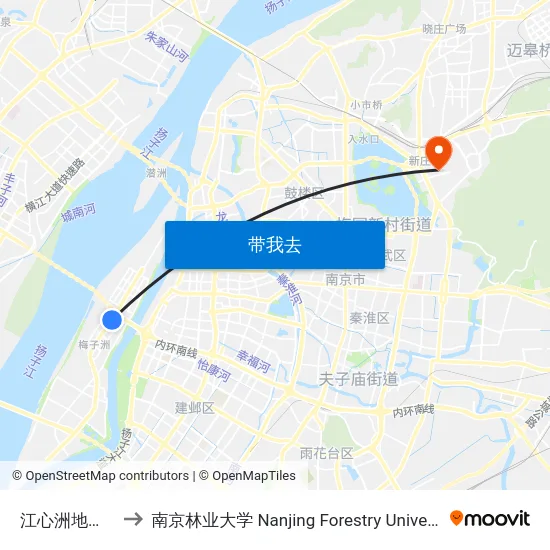江心洲地铁站 to 南京林业大学 Nanjing Forestry University map