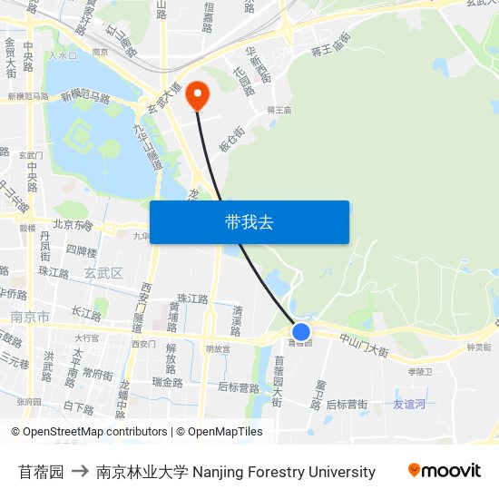 苜蓿园 to 南京林业大学 Nanjing Forestry University map