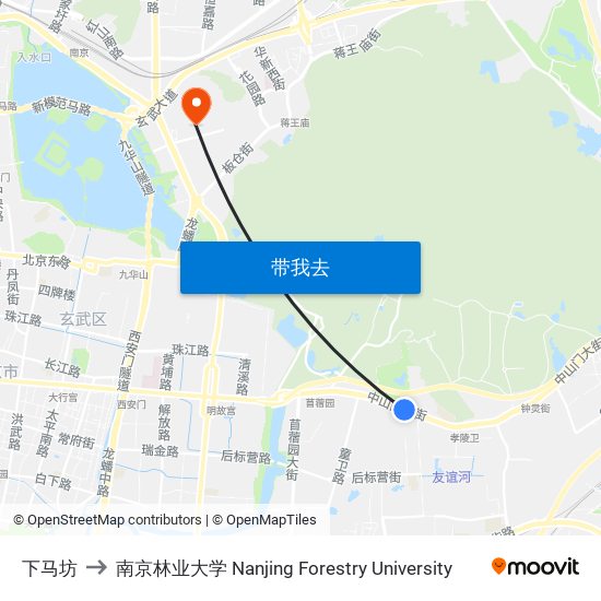 下马坊 to 南京林业大学 Nanjing Forestry University map