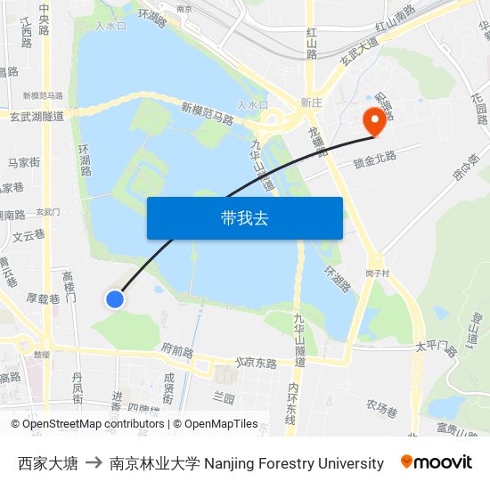 西家大塘 to 南京林业大学 Nanjing Forestry University map