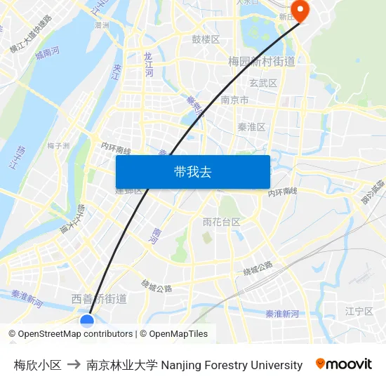 梅欣小区 to 南京林业大学 Nanjing Forestry University map