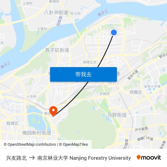 兴友路北 to 南京林业大学 Nanjing Forestry University map