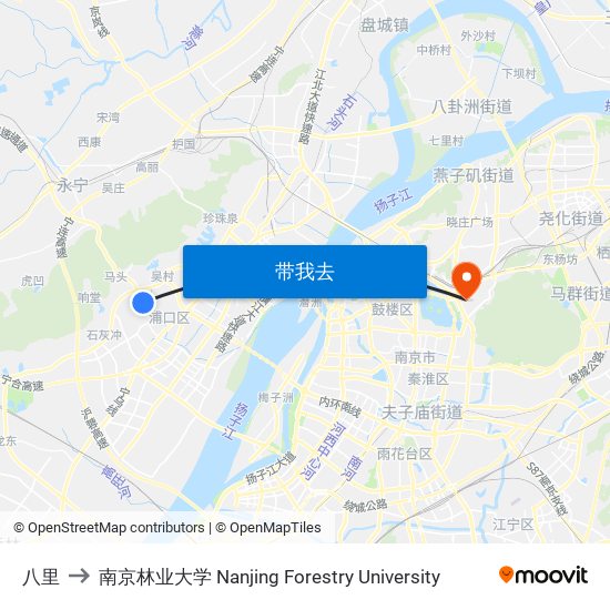 八里 to 南京林业大学 Nanjing Forestry University map