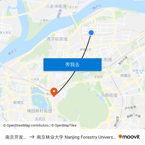 南京开发区 to 南京林业大学 Nanjing Forestry University map