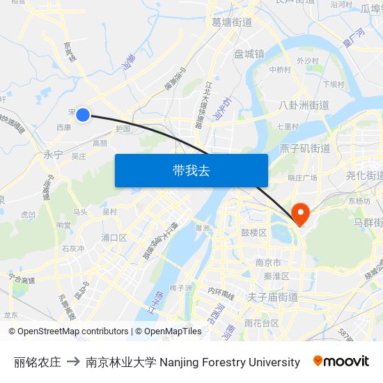 丽铭农庄 to 南京林业大学 Nanjing Forestry University map