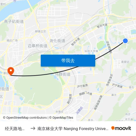 经天路地铁站 to 南京林业大学 Nanjing Forestry University map