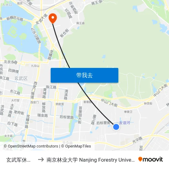 玄武军休六所 to 南京林业大学 Nanjing Forestry University map