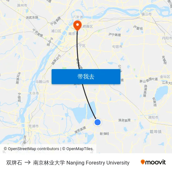 双牌石 to 南京林业大学 Nanjing Forestry University map
