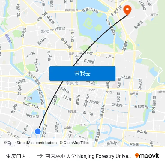 集庆门大桥西 to 南京林业大学 Nanjing Forestry University map