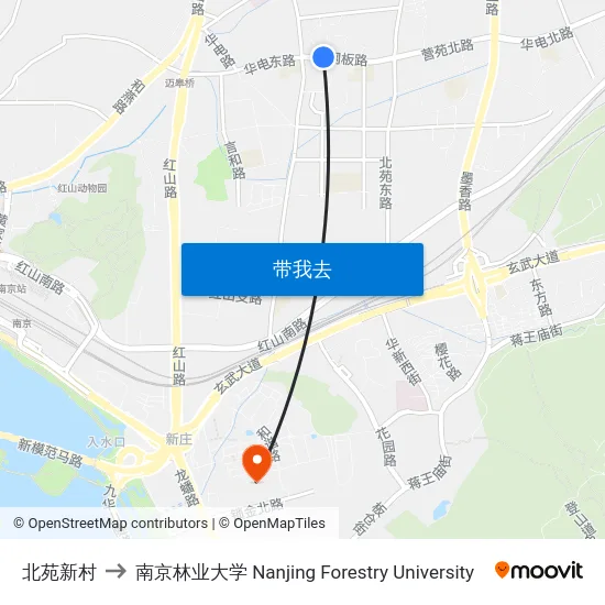 北苑新村 to 南京林业大学 Nanjing Forestry University map