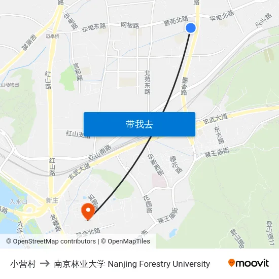 小营村 to 南京林业大学 Nanjing Forestry University map
