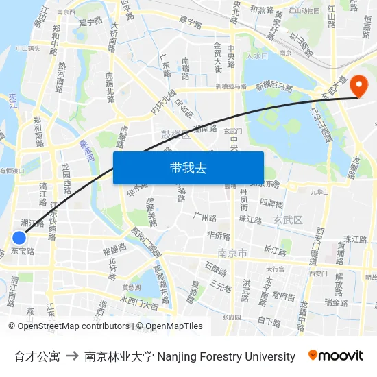 育才公寓 to 南京林业大学 Nanjing Forestry University map