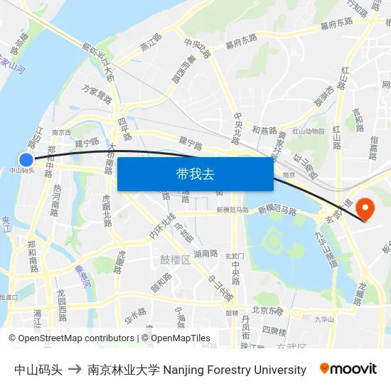 中山码头 to 南京林业大学 Nanjing Forestry University map