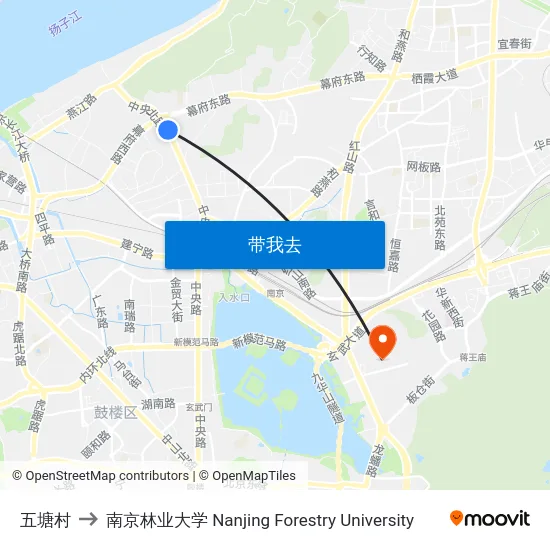 五塘村 to 南京林业大学 Nanjing Forestry University map